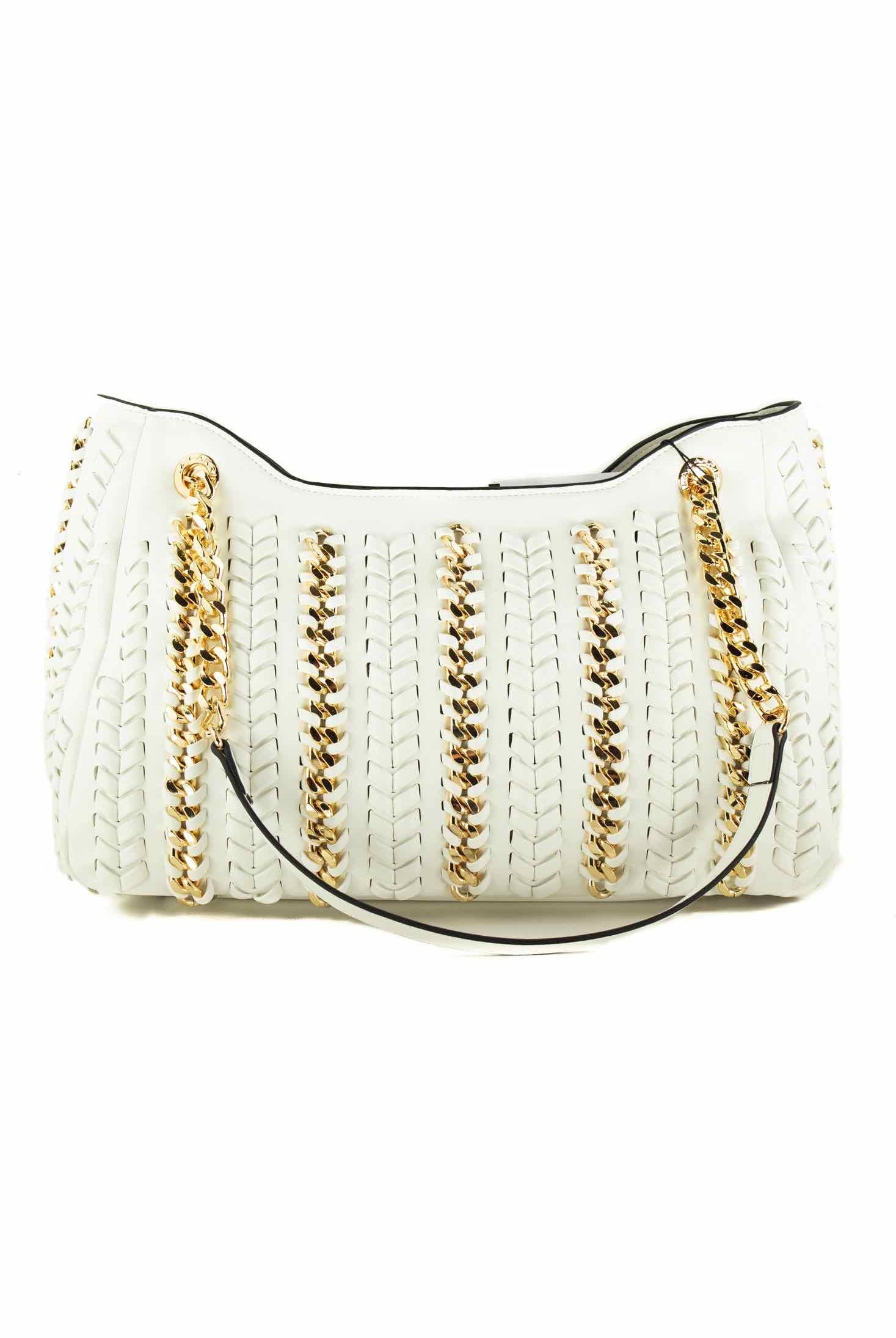 La Carrie borsa a spalla con intrecci e catene bianco