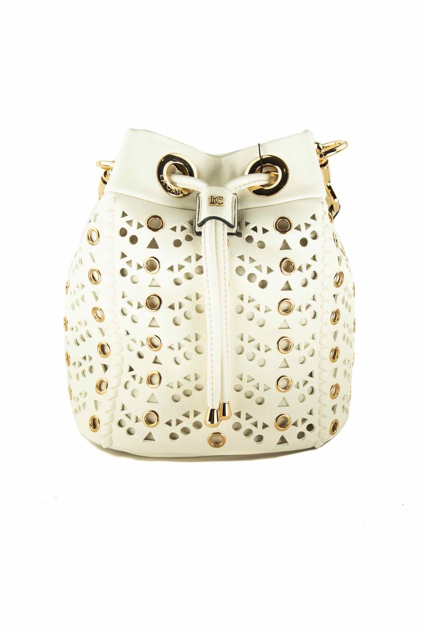 La Carrie borsa secchiello con intagli e borchie bianco