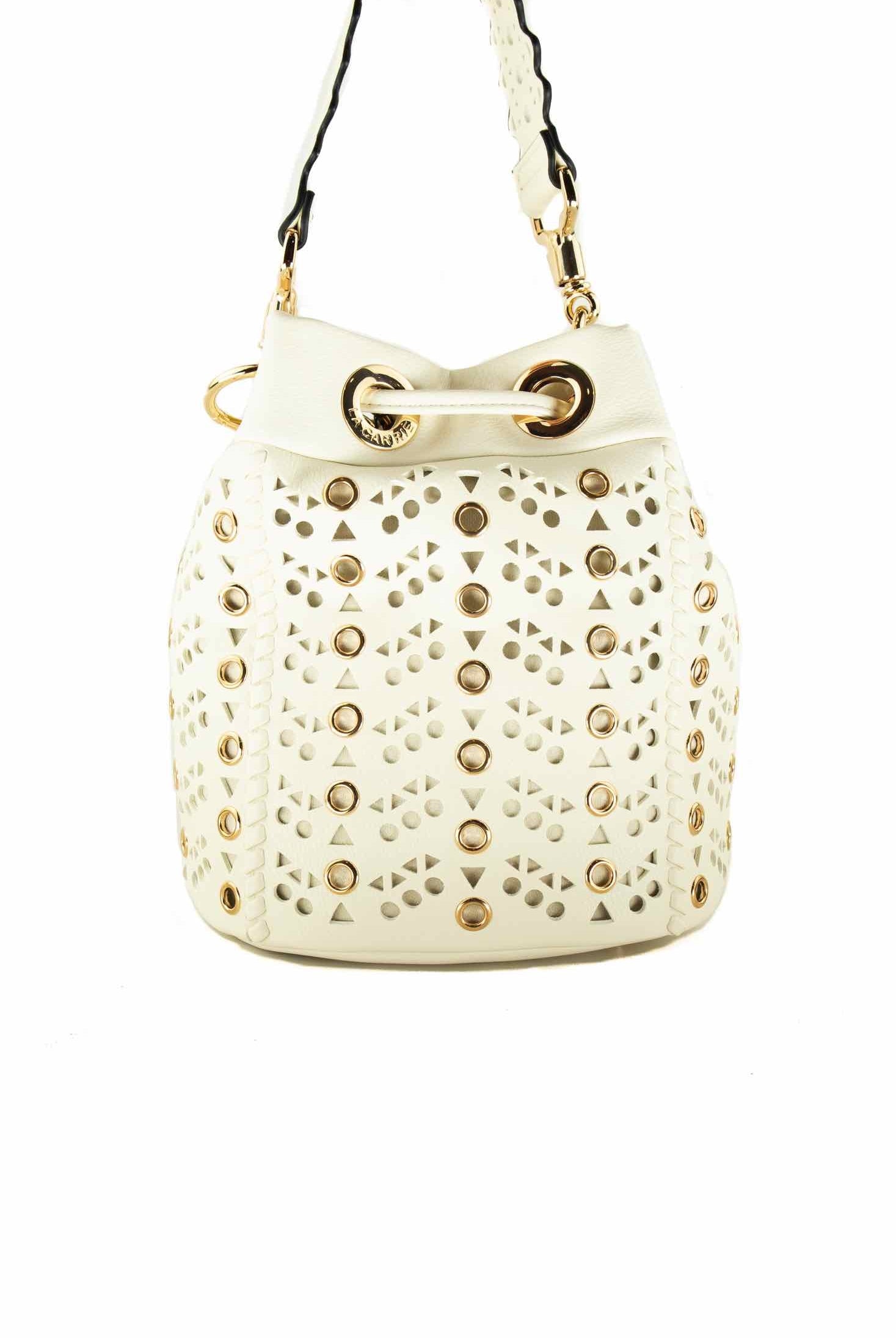 La Carrie borsa secchiello con intagli e borchie bianco