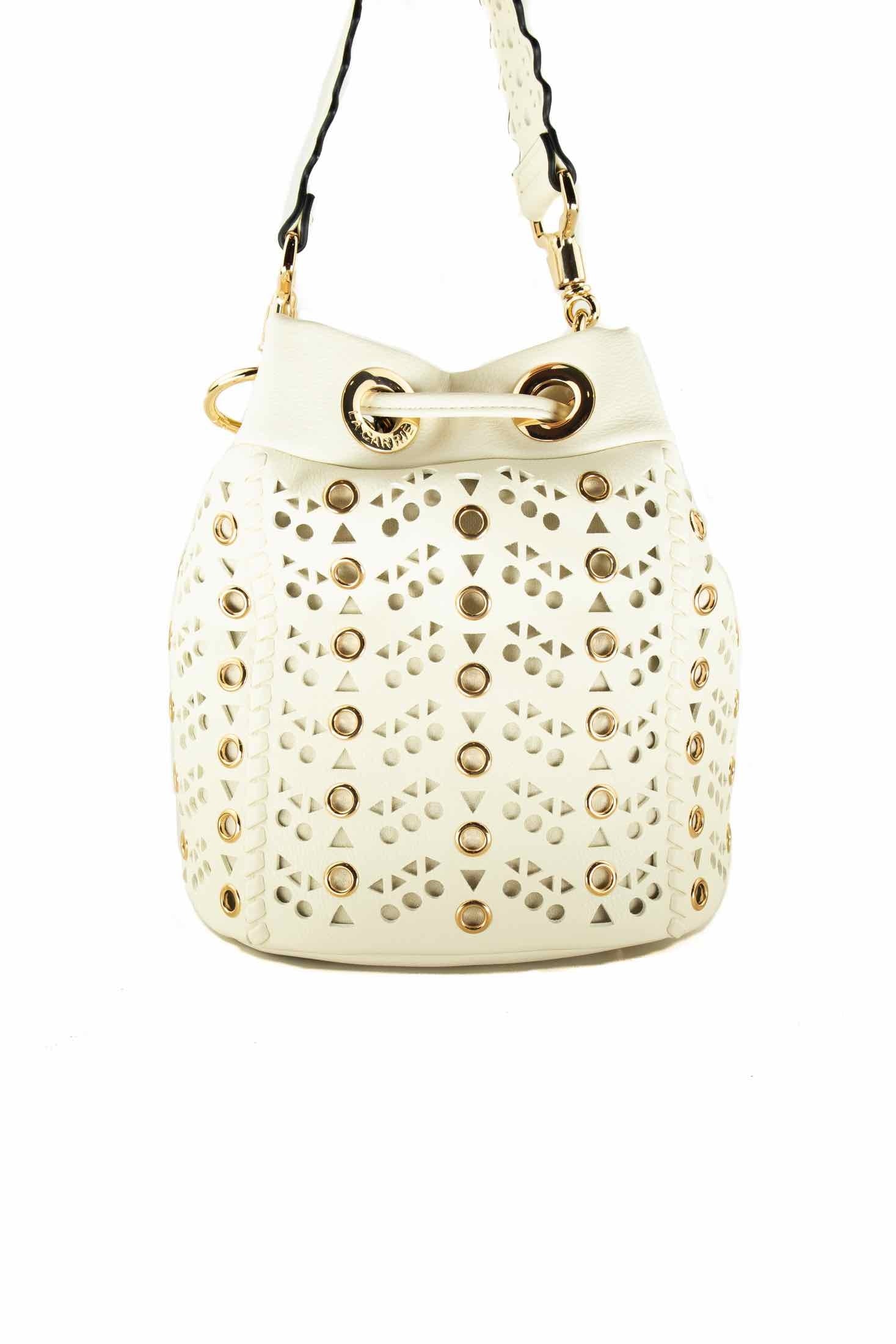 La Carrie borsa secchiello con intagli e borchie bianco