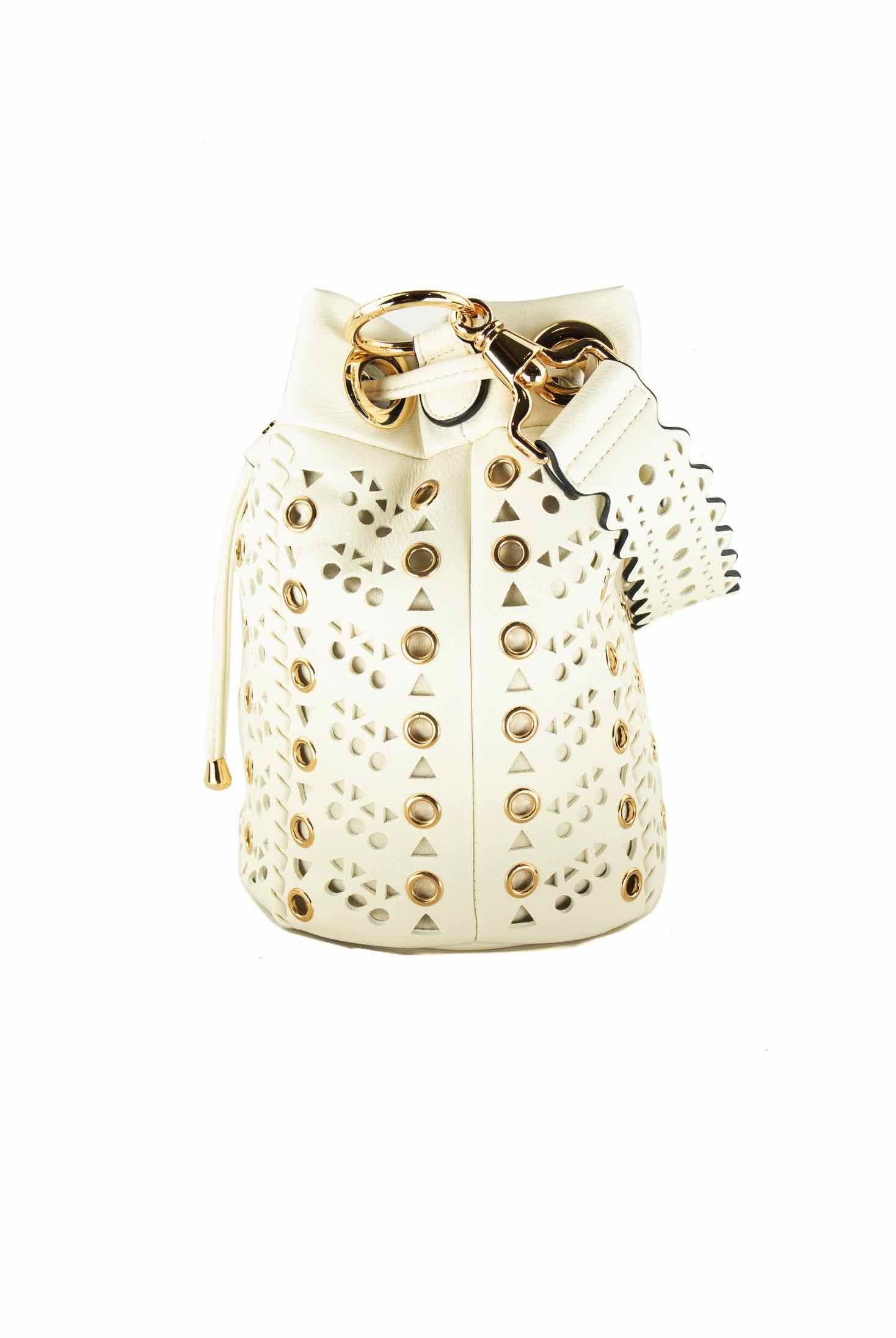 La Carrie borsa secchiello con intagli e borchie bianco