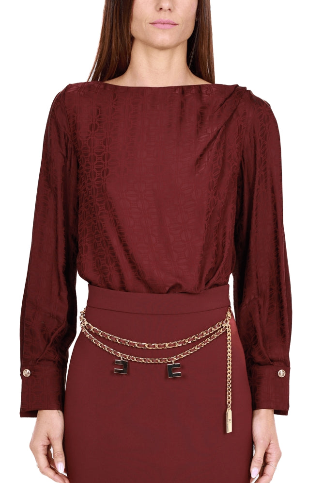 Elisabetta Franchi camicia body scollo sulla schiena bordeaux