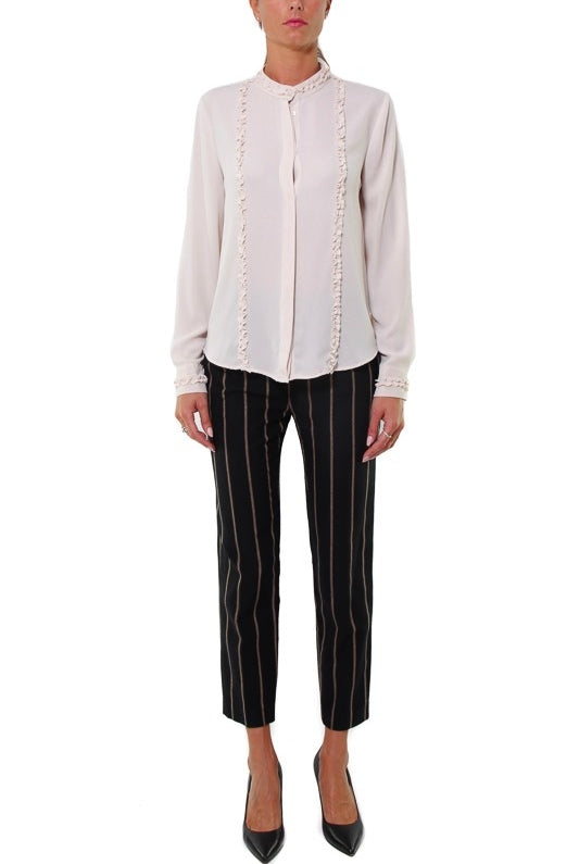 Happy25 camicia collo a fascetta con rouches beige