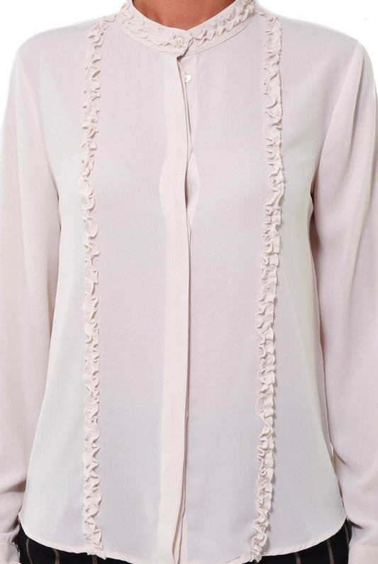 Happy25 camicia collo a fascetta con rouches beige