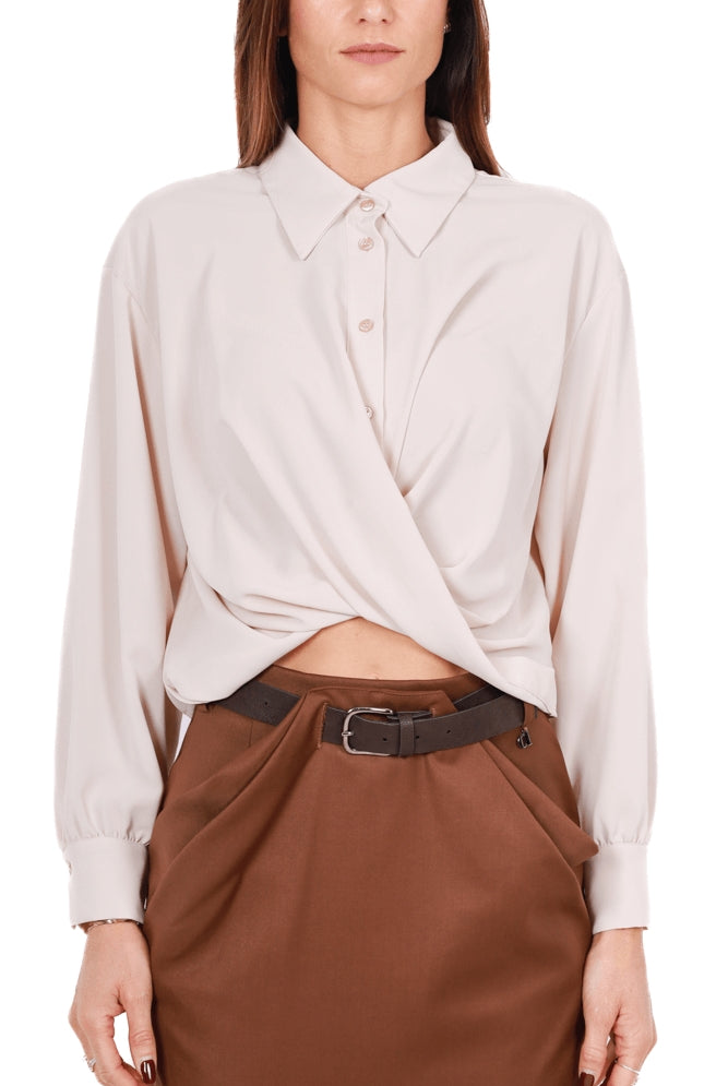 Dixie camicia cropped in tessuto fluido beige