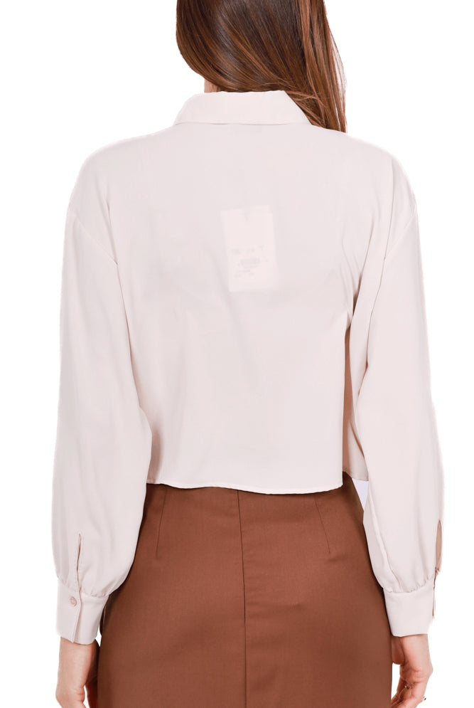 Dixie camicia cropped in tessuto fluido beige