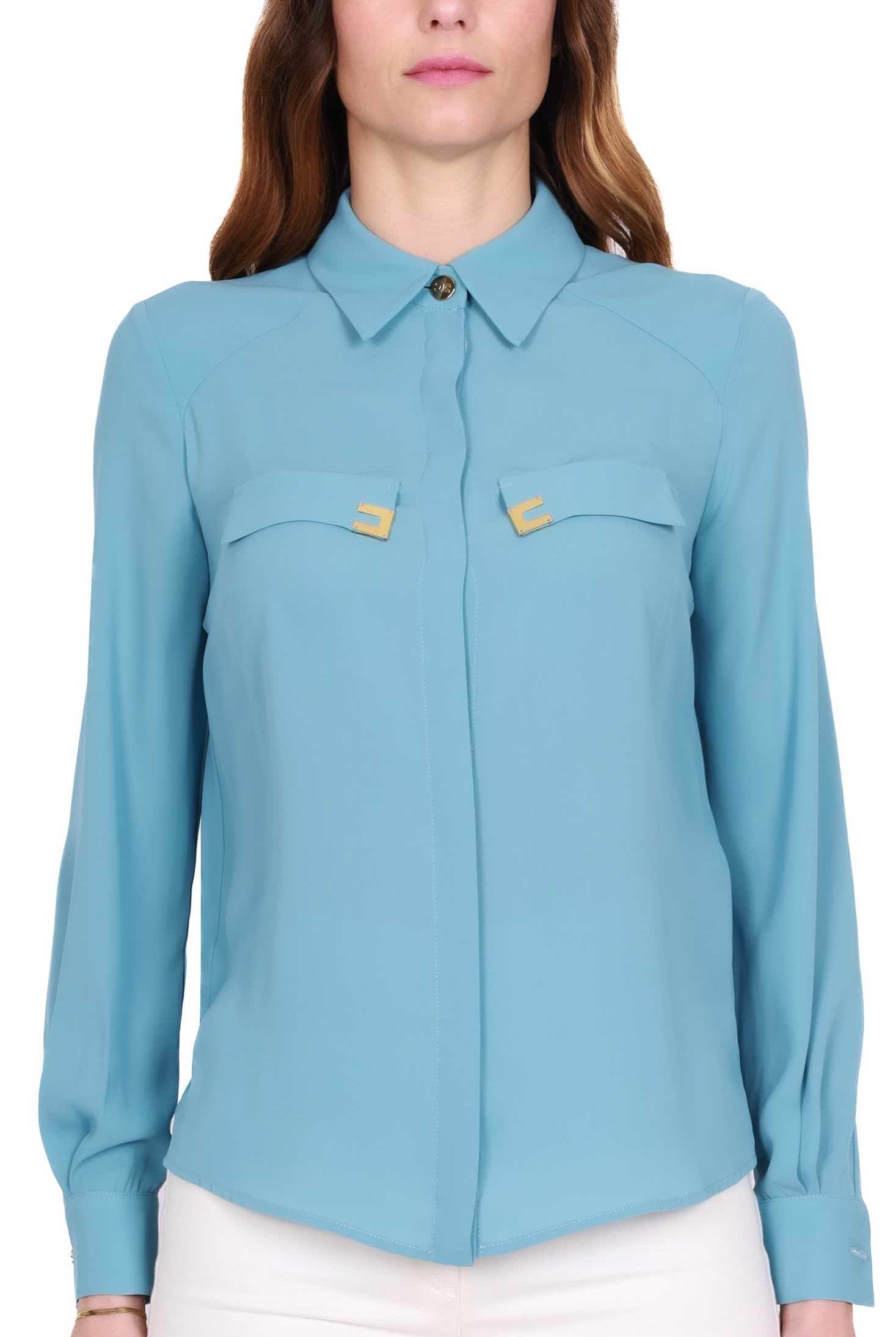 Elisabetta Franchi camicia elegante in georgette azzurro