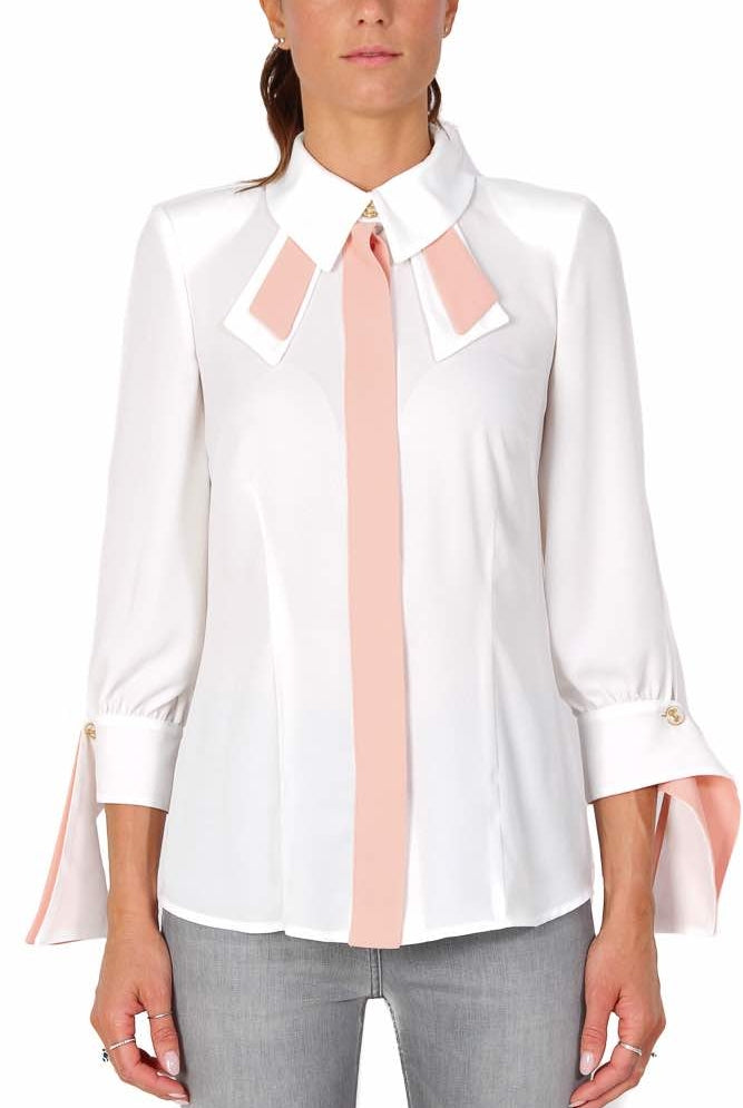 Elisabetta Franchi camicia georgette con dettagli colore a contrasto bianco