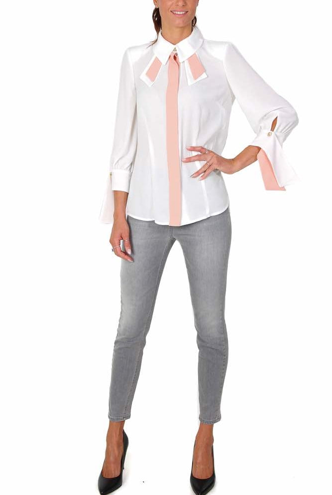 Elisabetta Franchi camicia georgette con dettagli colore a contrasto bianco