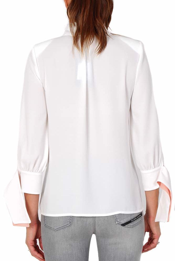 Elisabetta Franchi camicia georgette con dettagli colore a contrasto bianco