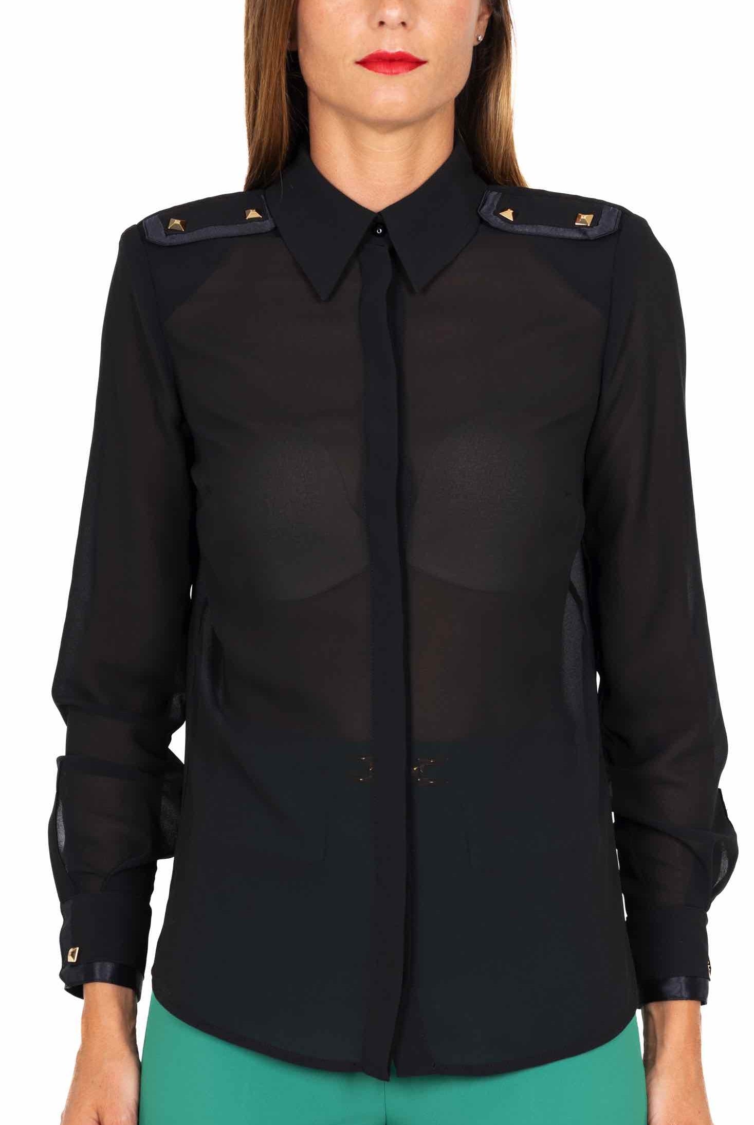 Elisabetta Franchi camicia in georgette con mostrine nero
