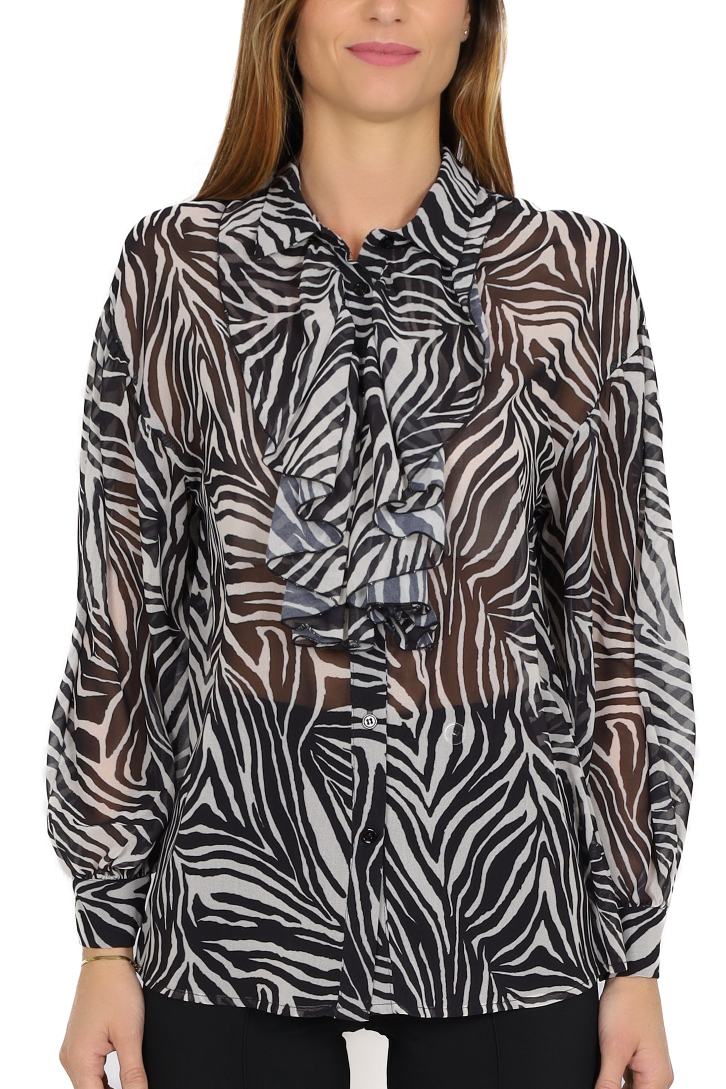 Vicolo camicia in georgette fantasia animalier nero
