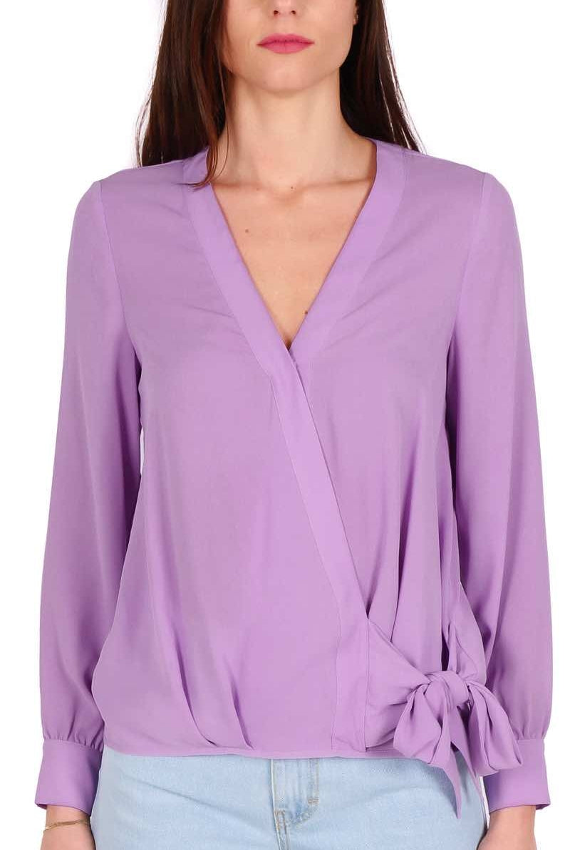 Kocca camicia incrociata sul davanti con fiocco lilla