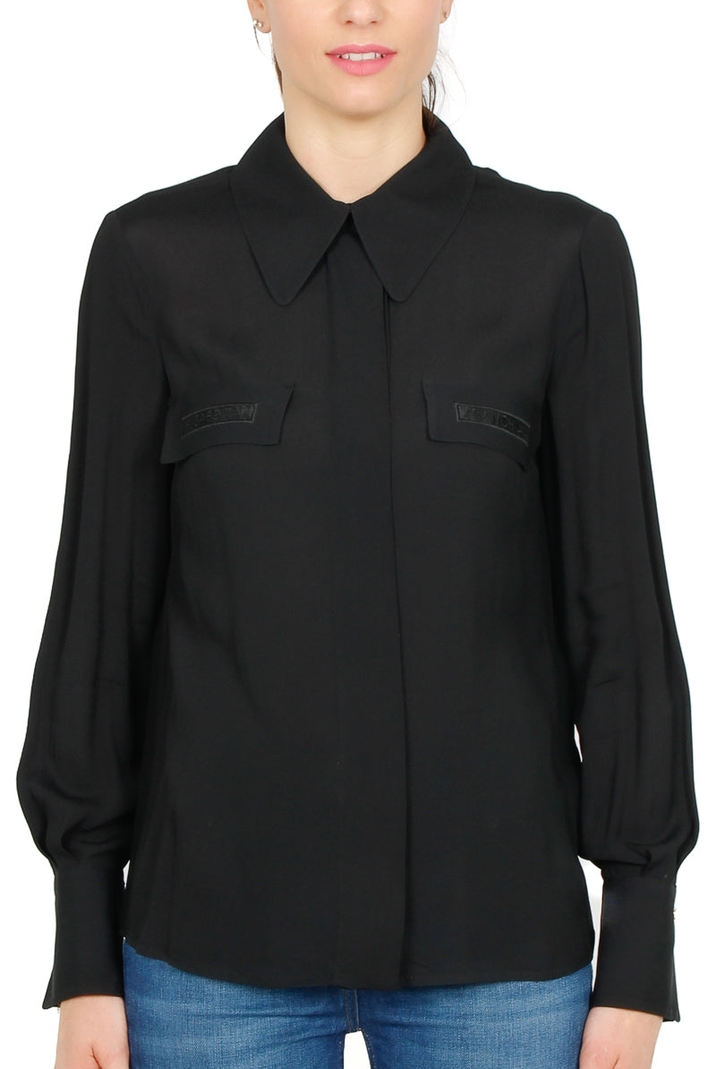 Elisabetta Franchi camicia manica lunga in crepe con ricamo nero