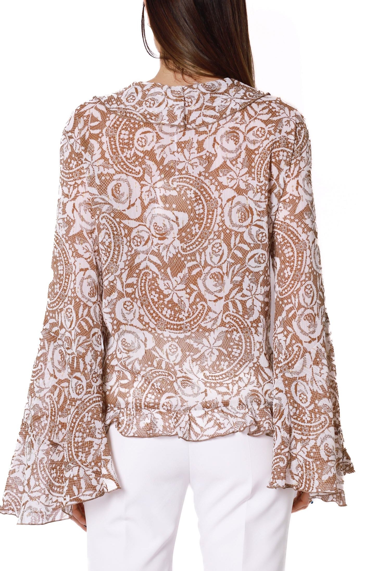 Liu Jo White camicia manica lunga in creponne fantasia