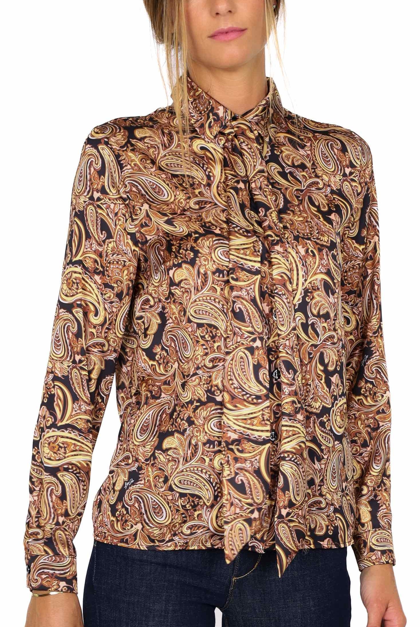 Liu Jo White camicia maniche lunghe in raso satin fantasia