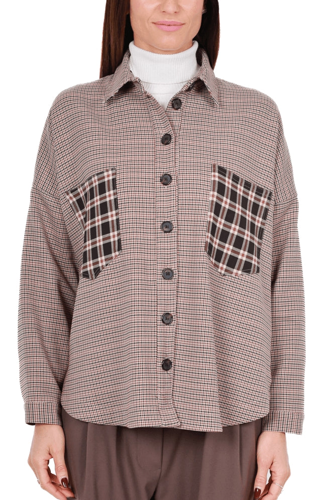 Dixie camicia oversize a quadri cammello