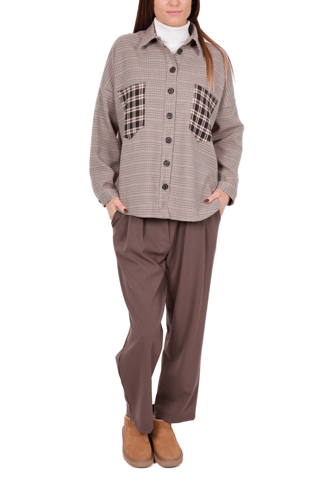 Dixie camicia oversize a quadri cammello