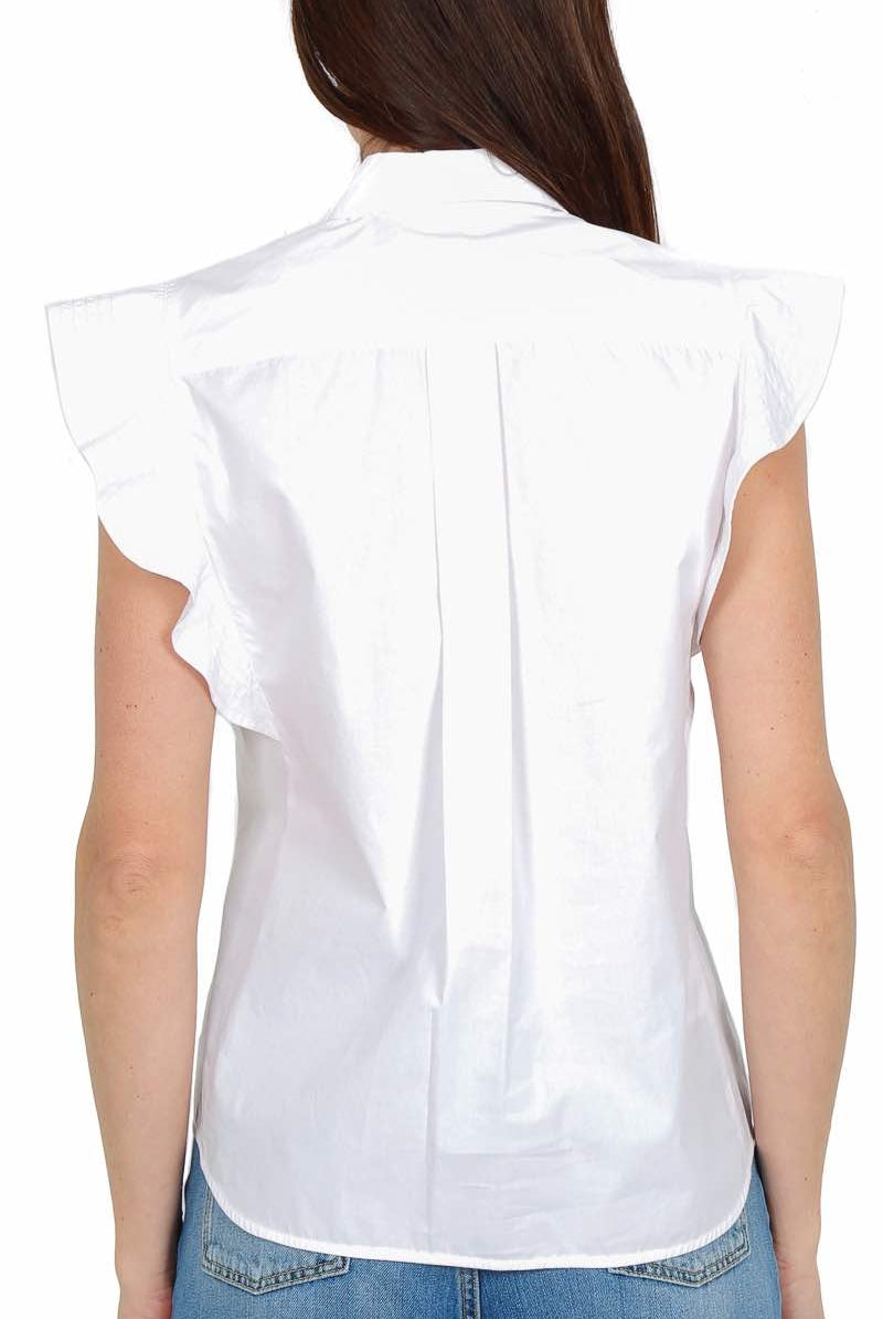 Pinko camicia smanicata con rouches sulle spalle bianco