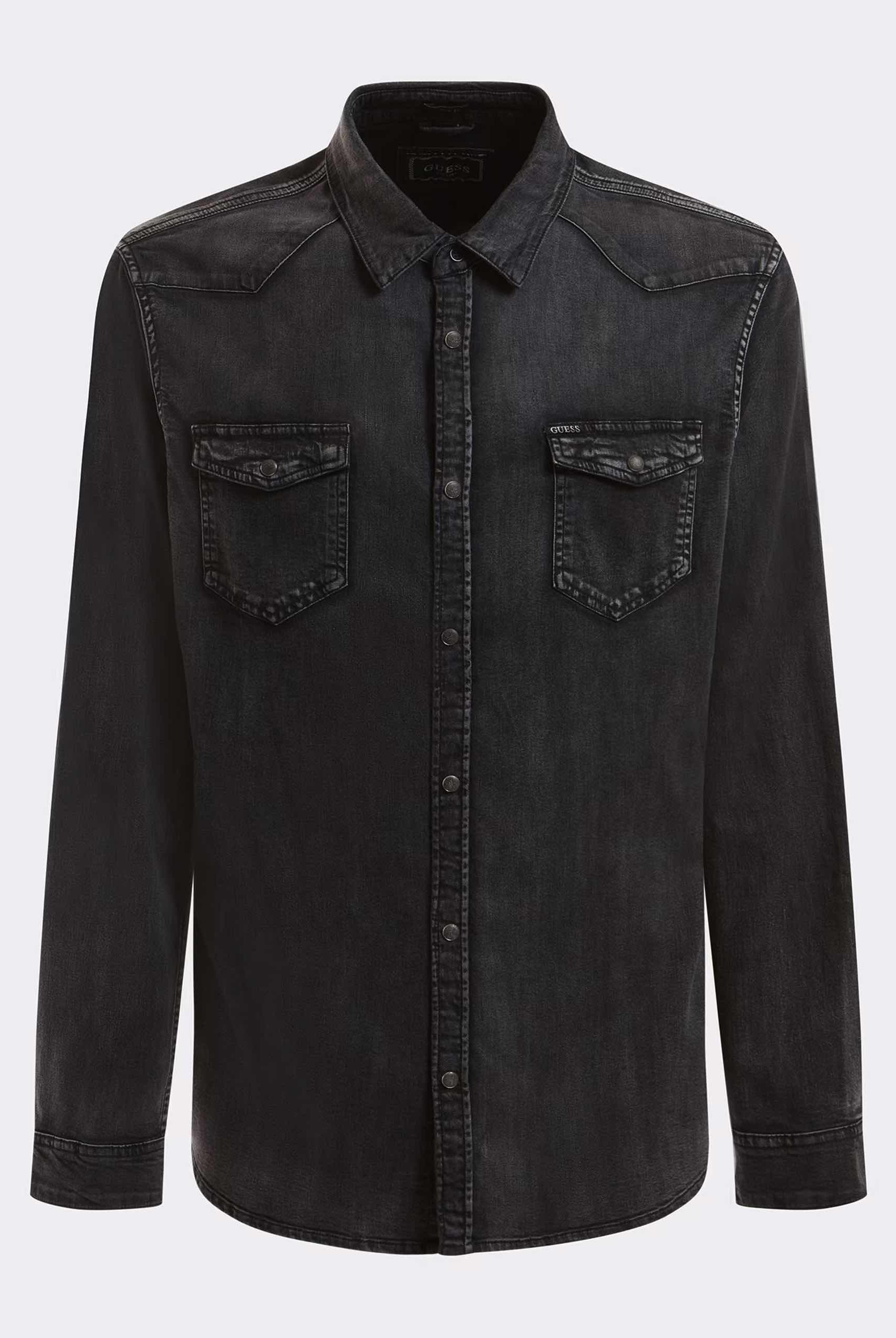 Guess Uomo camicia uomo manica lunga in jeans nero