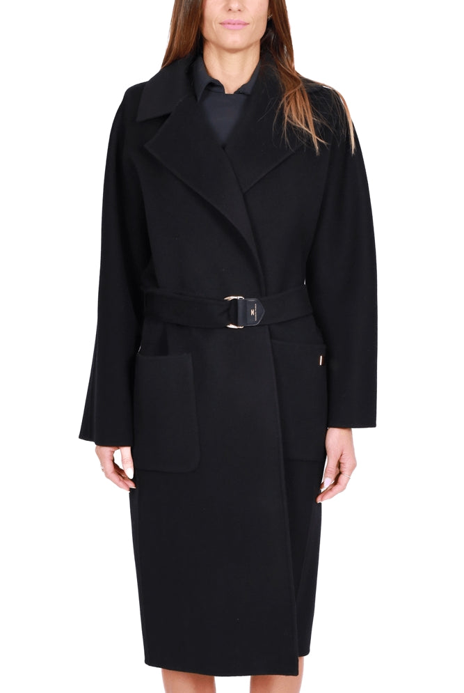 Elisabetta Franchi cappotto in panno di lana con cintura nero