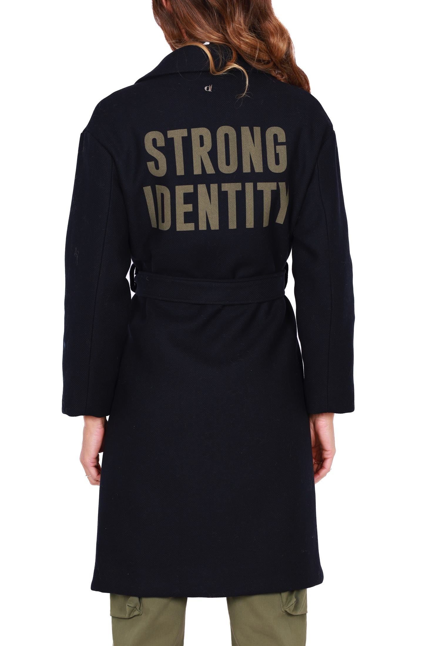 Dixie cappotto lungo doppiopetto con cintura blu