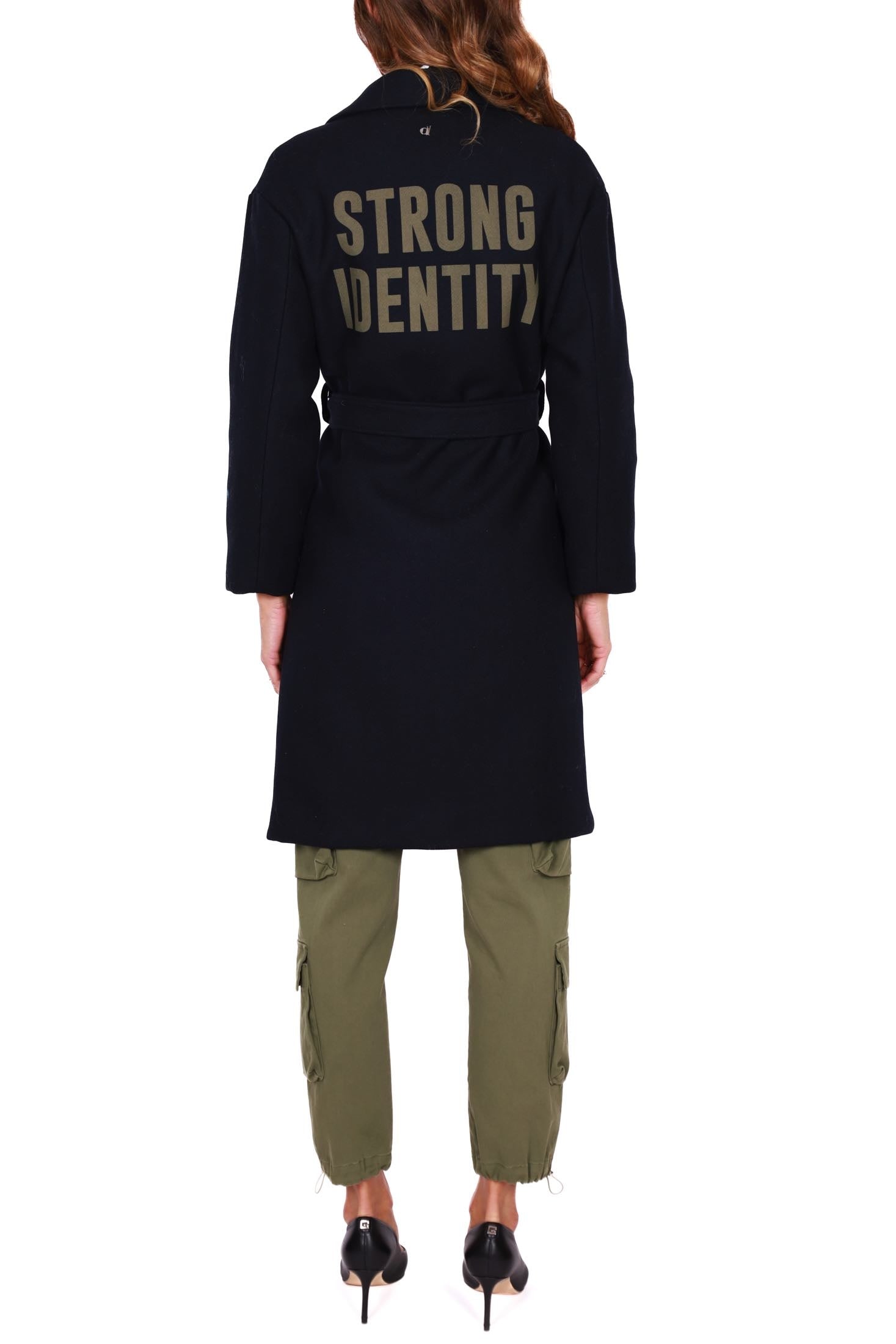 Dixie cappotto lungo doppiopetto con cintura blu