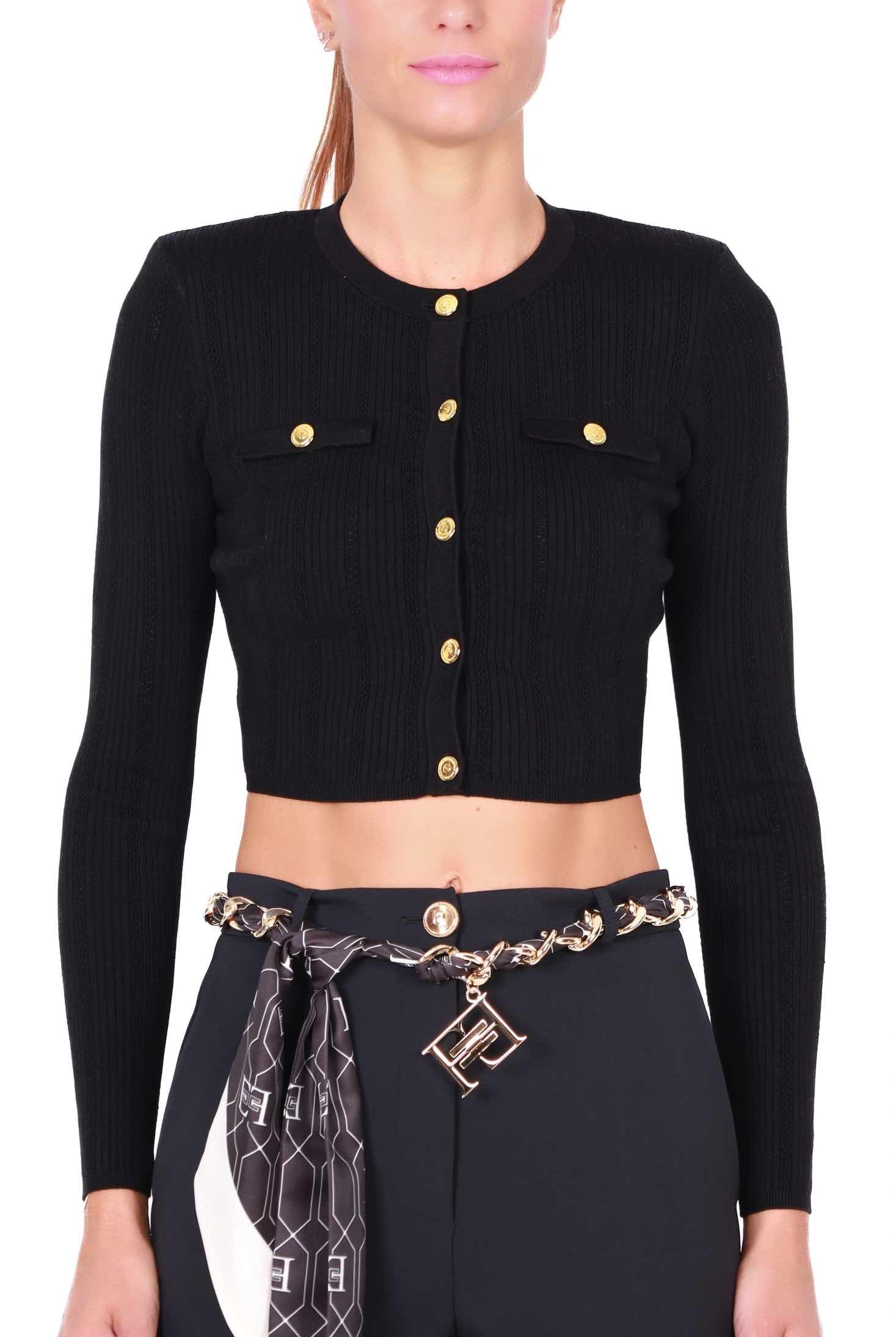 Elisabetta Franchi cardigan corto in maglia a costine nero