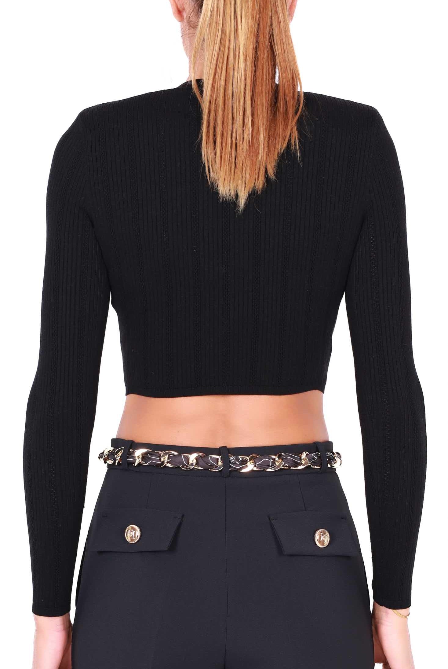 Elisabetta Franchi cardigan corto in maglia a costine nero