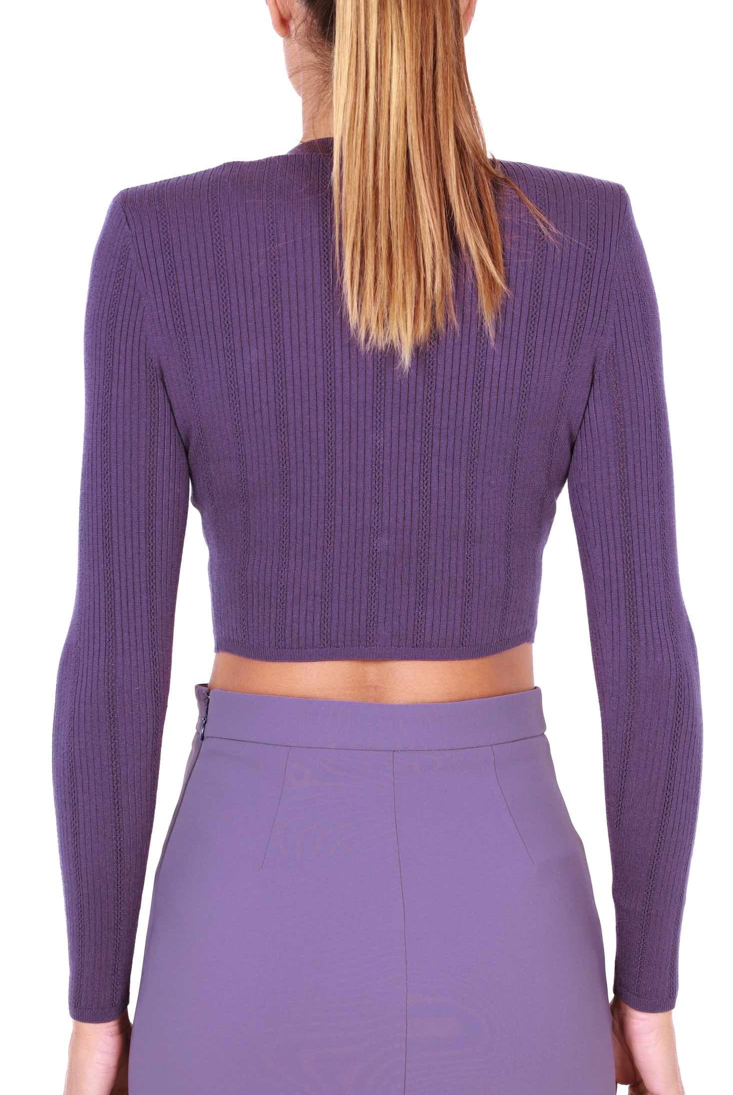 Elisabetta Franchi cardigan corto in maglia a costine prugna