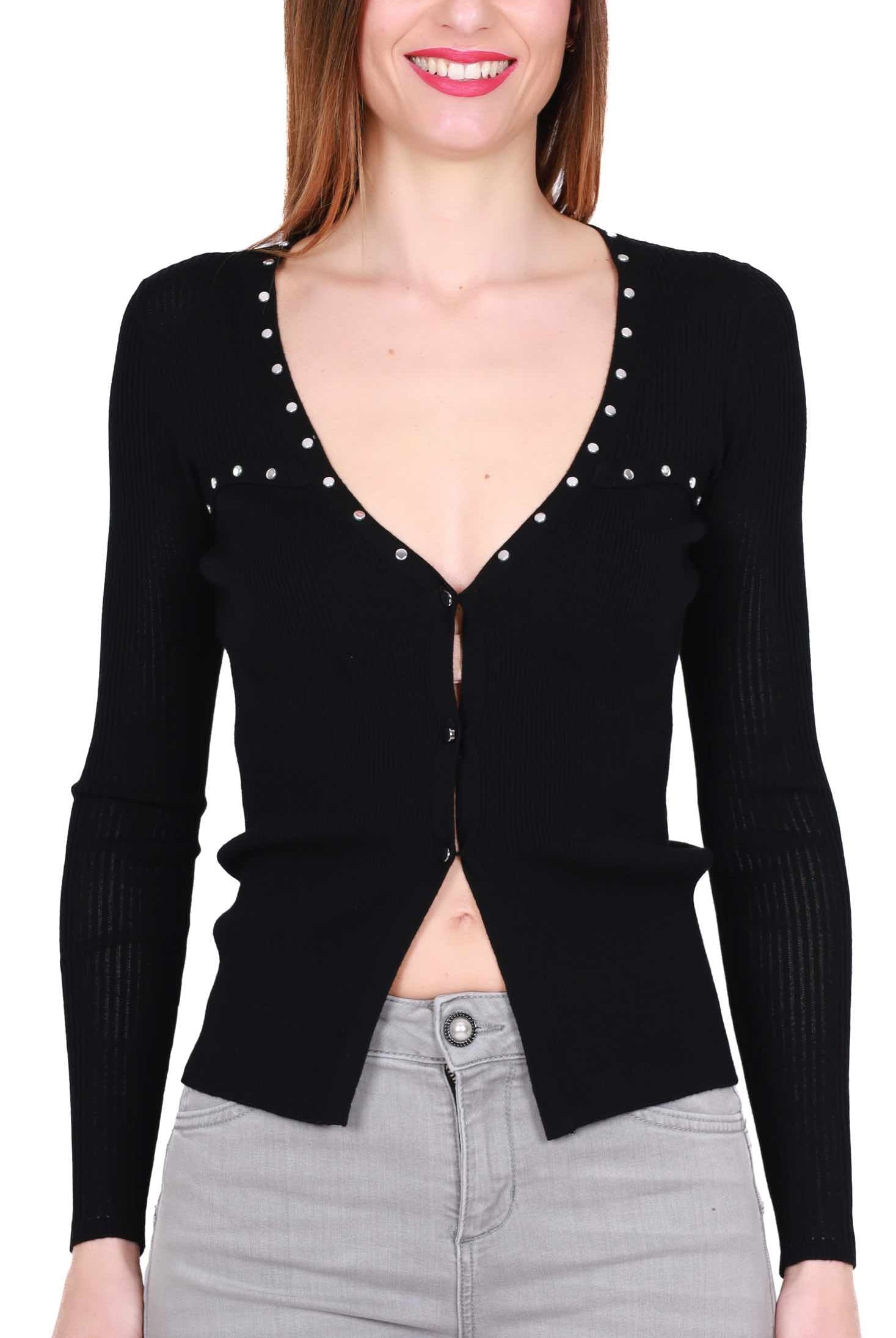 Liu Jo White cardigan in maglia a costine con borchie nero