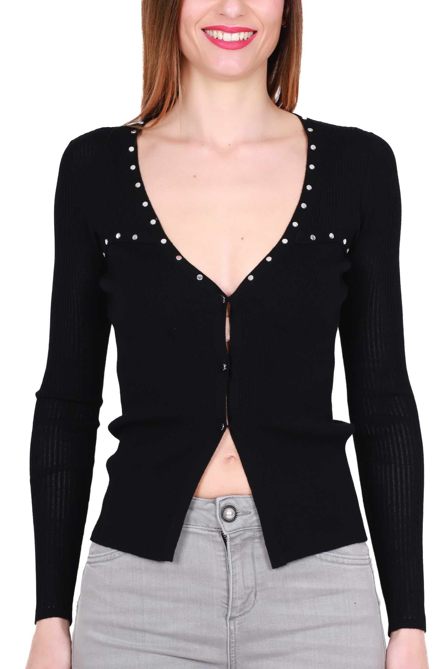 Liu Jo White cardigan in maglia a costine con borchie nero