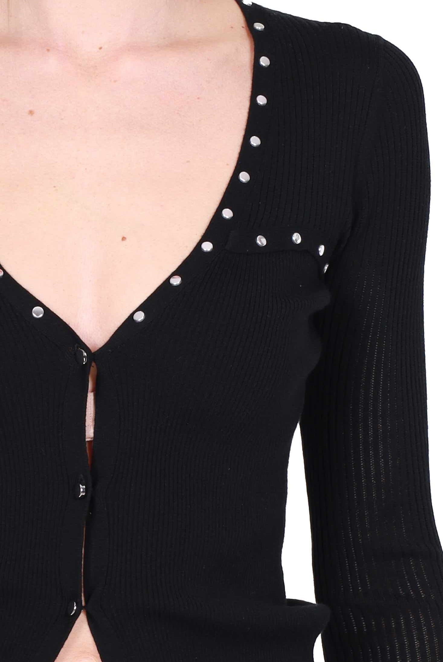 Liu Jo White cardigan in maglia a costine con borchie nero