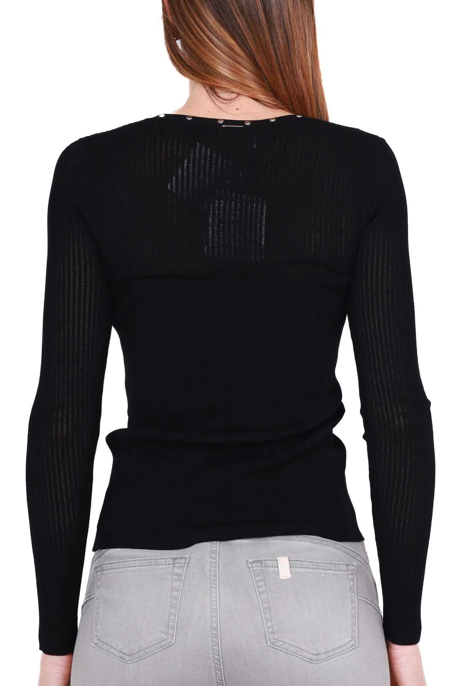 Liu Jo White cardigan in maglia a costine con borchie nero