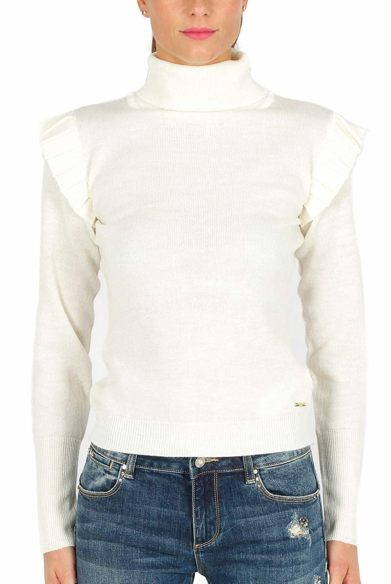 Fracomina dolcevita in lana merino e lurex con rouches bianco