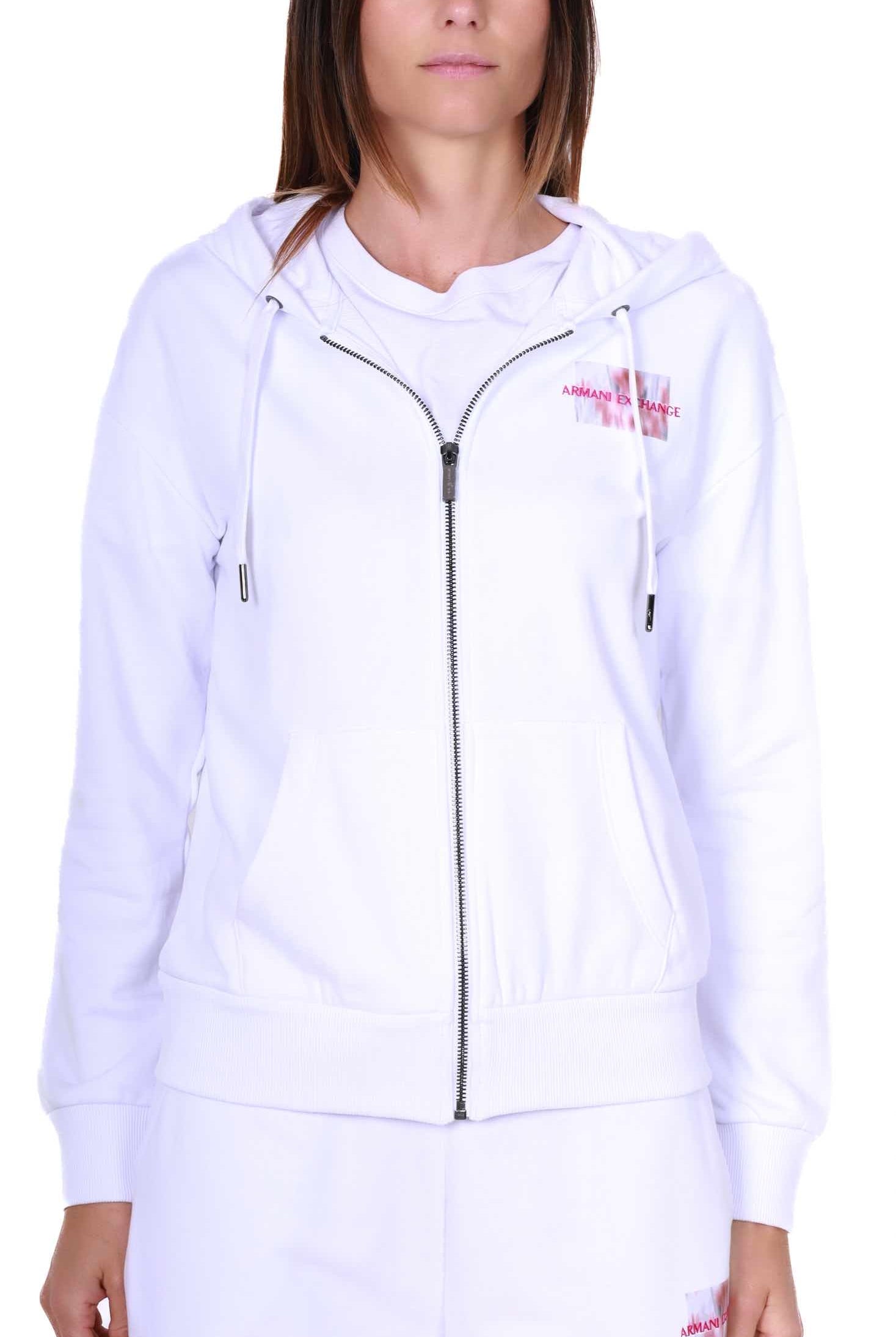 Ax Donna felpa cappuccio con zip bianco