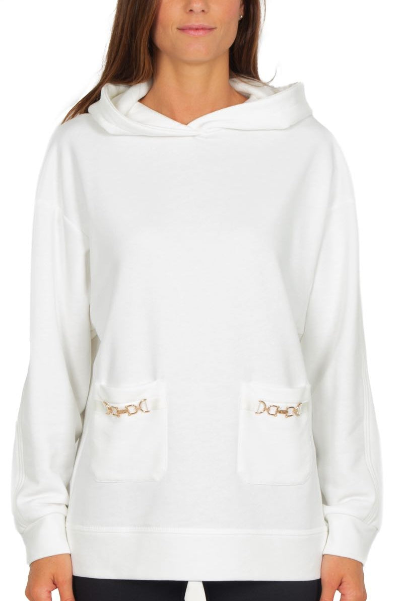 Elisabetta Franchi felpa cappuccio oversize con morsetti bianco
