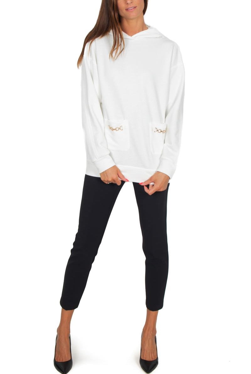 Elisabetta Franchi felpa cappuccio oversize con morsetti bianco