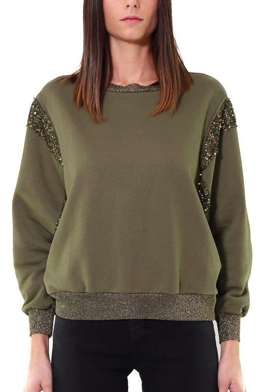 Dixie felpa con paillettes ed inserti di lurex verde