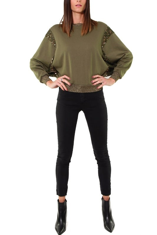 Dixie felpa con paillettes ed inserti di lurex verde