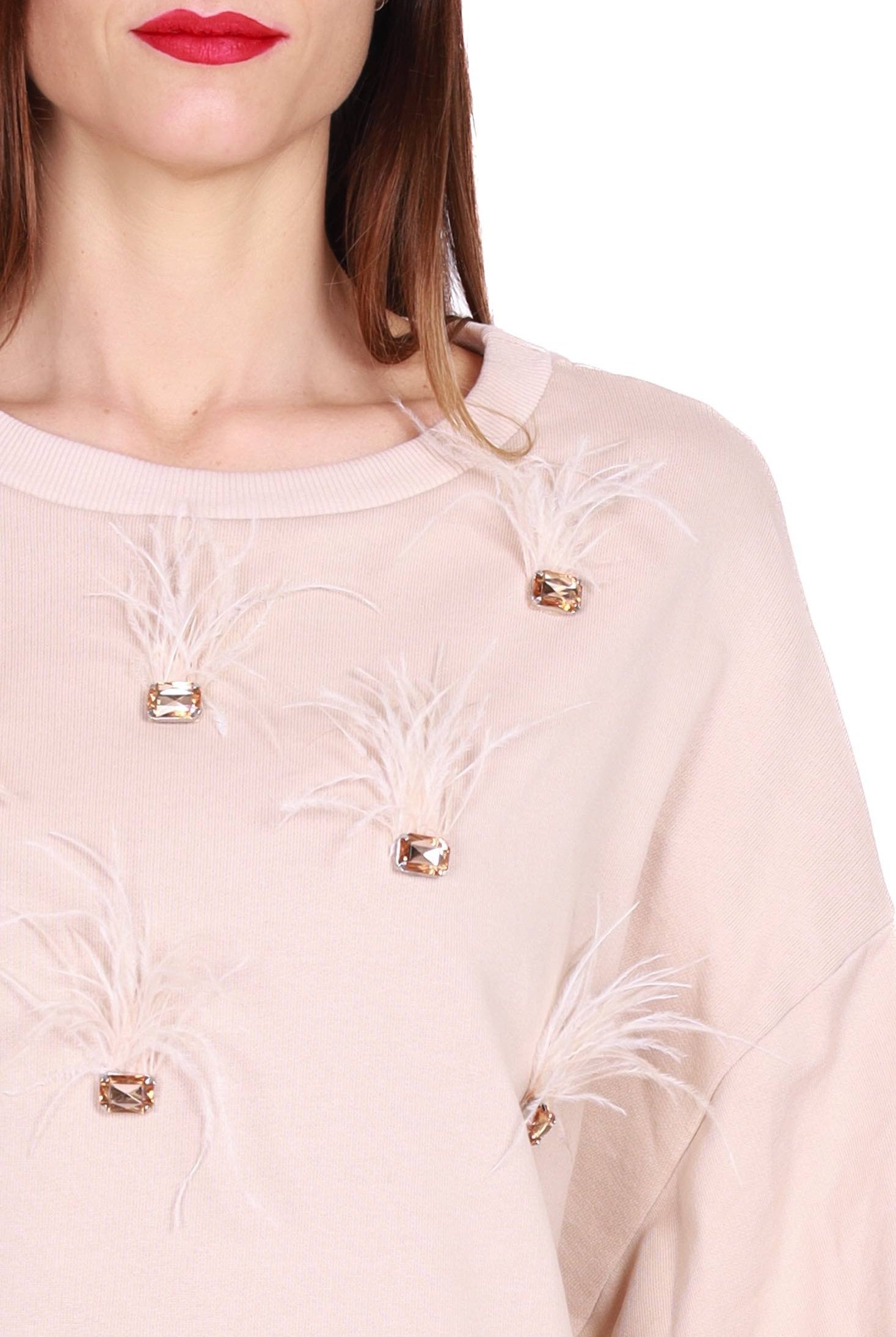 Dixie felpa oversize con strass e piume rosa
