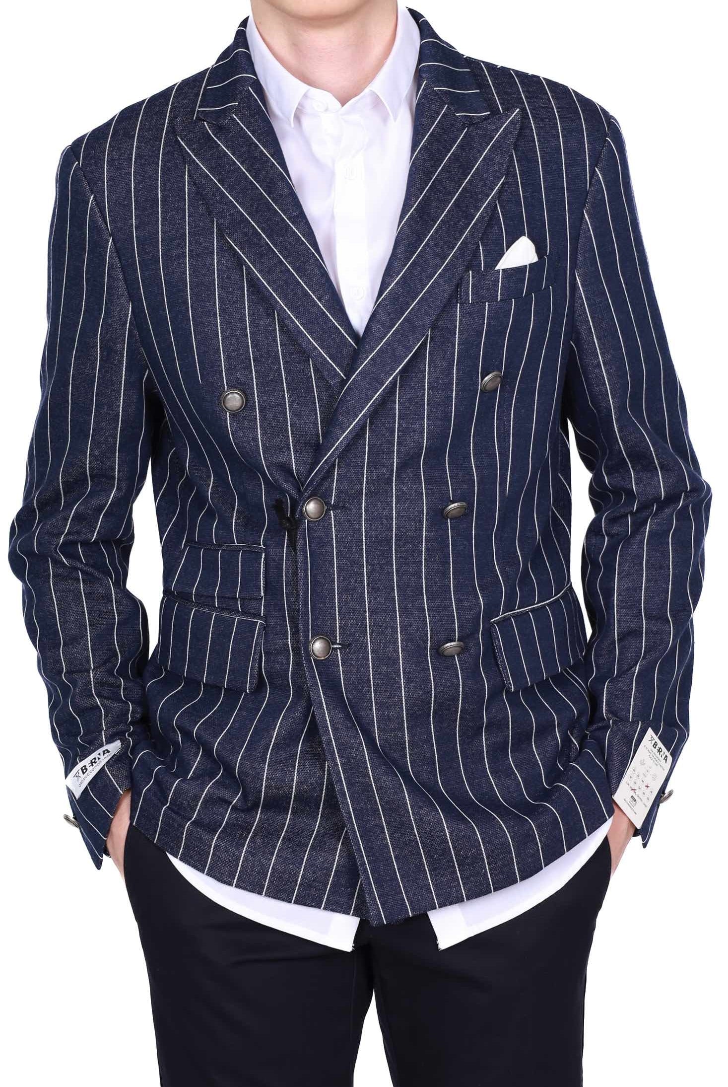 Berna giacca blazer doppiopetto gessata blu