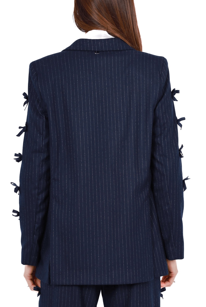 Dixie giacca blazer gessata con fiocchi blu