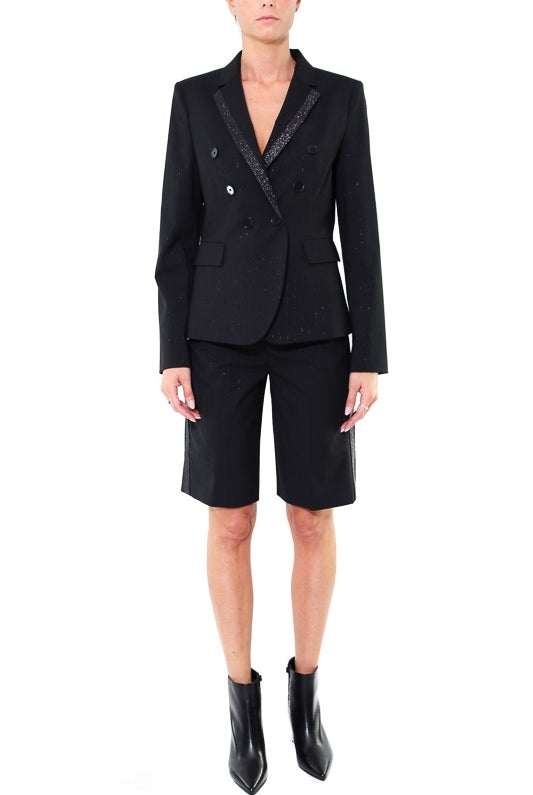 Pinko giacca blazer gessato con bande glitter nero