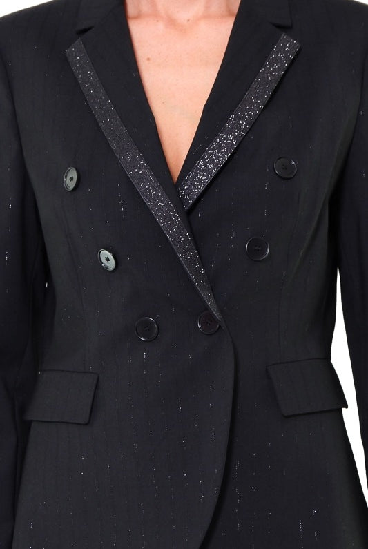Pinko giacca blazer gessato con bande glitter nero