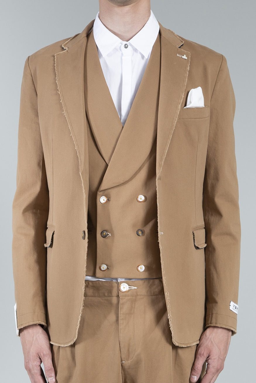 Berna giacca blazer in cotone con bordi sfrangiati cammello