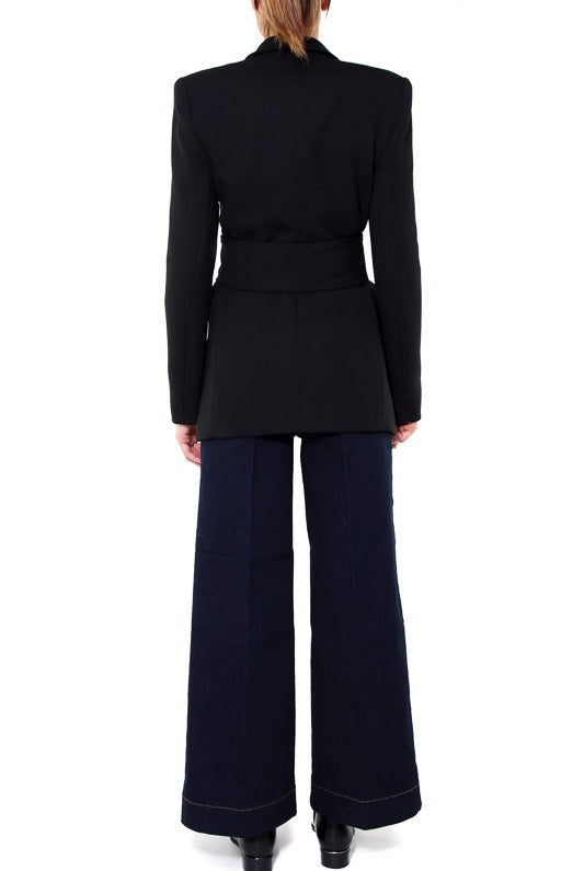 Pinko giacca blazer lunga con cintura in twill nero