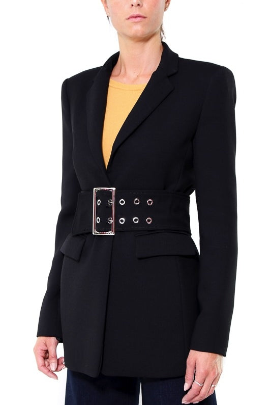 Pinko giacca blazer lunga con cintura in twill nero
