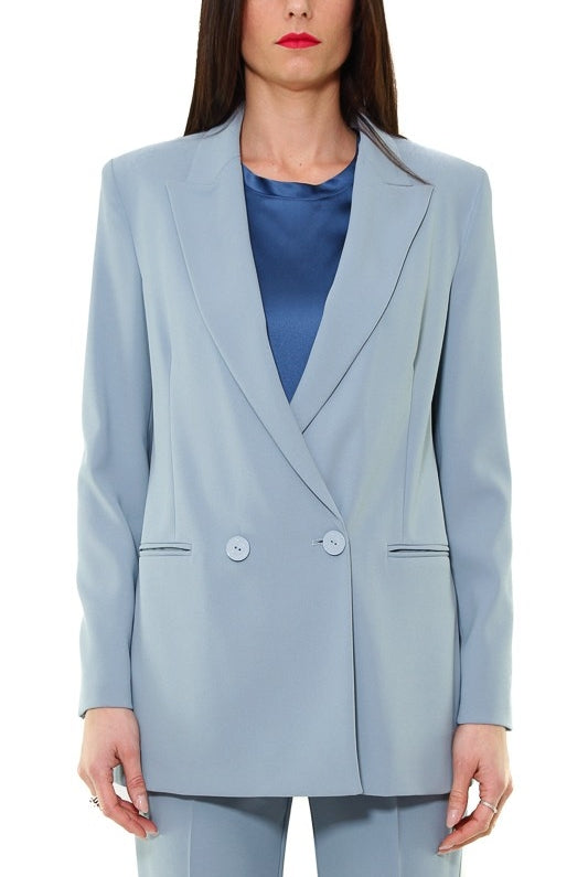 Pinko giacca blazer lunga in crepe stretch azzurro