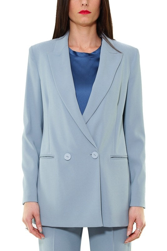 Pinko giacca blazer lunga in crepe stretch azzurro